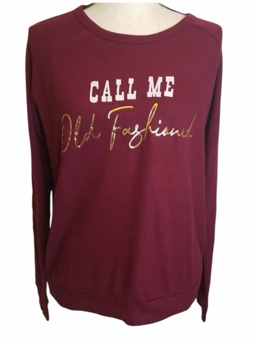 PJ Salvage Call Me Old Fashioned Burgundy Graphic Lounge Top